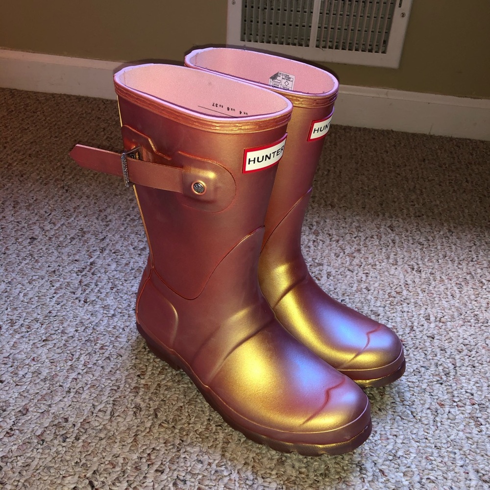 Hunter Short Nebula rain boot Carousel Orange Sz 6